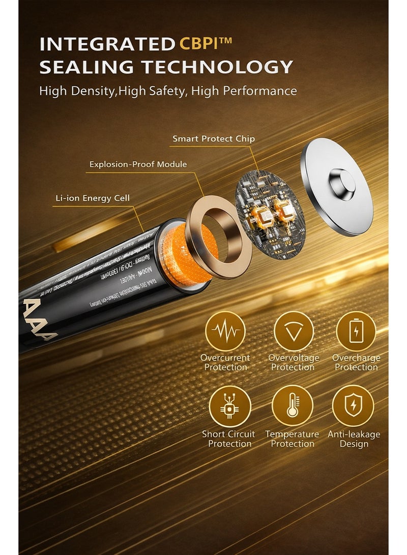 DPT 8‑Pack AA & AAA Rechargeable Lithium Batteries with LCD Charger Case, 4× AA 3700mWh + 4× AAA 1300mWh, IP68 Waterproof, 1300+ Cycles, Safe Long‑Lasting Battery Set for Home & Travel - Image 5